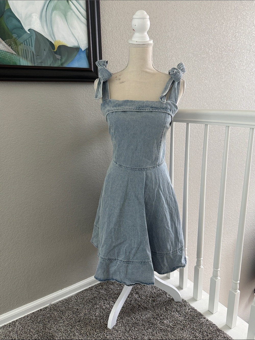 Denim Tie-Shoulder Fit & Flare Mini Dress - XXL